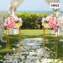 Gold metal wedding flower stand set with pink roses for dining room