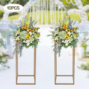 Gold metal wedding flower stand set with pink roses for dining room