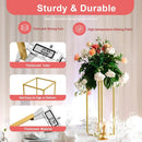 Gold metal wedding flower stand set with pink roses for dining room
