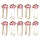 Gold metal wedding flower stand set with pink roses for dining room