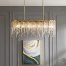 DecorBites™ Gold Oval Island Pendant Lamp: Minimalist Design with Clear Crystal, 7 Bulbs & Melting Ice-inspired