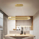 DecorBites™ Gold Oval LED Island Lamp for Modern Dining Room - Metallic Hanging Light Kit with Warm/White Glow