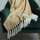 Decorbites golden knitted blanket cream geometric throw living room