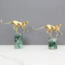 Decorbites golden leopard brass cheetah figurine green & white living room decor