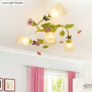 Floral pink & green butterfly ceiling light fixture – bedroom decor