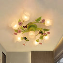 Floral pink & green butterfly ceiling light fixture – bedroom decor