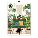 DecorBites™ Green Plants Black Cat Canvas Wall Art