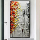 DecorBites™ Handmade Abstract City Oil Painting, Modern Wall Art