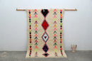 Handmade beige geometric moroccan azilal rug bedroom decor