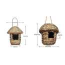 Handwoven straw bird nest with hanging rope for garden decor