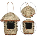Handwoven straw bird nest with hanging rope for garden decor