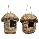 Handwoven straw bird nest with hanging rope for garden decor