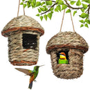 Handwoven straw bird nest with hanging rope for garden decor