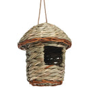 Handwoven straw bird nest with hanging rope for garden decor