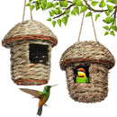 Handwoven straw bird nest with hanging rope for garden decor