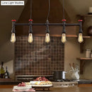 DecorBites™ Industrial 5-Head Iron Bare Bulb Island Lighting: Adjustable Ceiling Light Fixture for Dining Room with Pipe and Valve