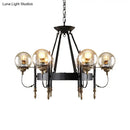 DecorBites™ Industrial 6-Light Clear Glass Globe Chandelier with Clock Detail - Modern Pendant Light for Living Room