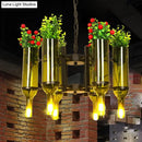 DecorBites™ Industrial 6-Light Green Glass Wine Bottle Chandelier: Dining Room Pendant Lighting with Floral Design