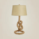 Nautical rope base table lamp with white shade for living room