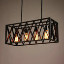 Industrial black iron pendant light rectangle frame dining room kitchen