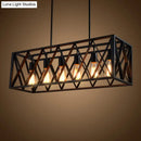Industrial black iron pendant light rectangle frame dining room kitchen