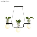 DecorBites™ Industrial Black Island Light Fixture with Opal Glass Globe Pendant and Clear Glass Pot - 3-Bulb
