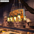 Rustic wood and black lantern island pendant light for dining room