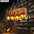 Rustic wood and black lantern island pendant light for dining room