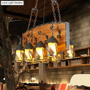 Rustic wood and black lantern island pendant light for dining room