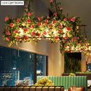 DecorBites™ Industrial Black Metal Island Lamp with 4-Light Rectangle Design and Stylish Faux Plant Decor