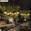 DecorBites™ Industrial Black Metal Lantern Island Light - 8-Lights Hanging Lamp with Plant Decoration