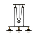 DecorBites™ Industrial Black Wide Flare Pulley Pendant Light for Restaurant - 3 Bulb Hanging Island Fixture