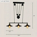 DecorBites™ Industrial Black Wide Flare Pulley Pendant Light for Restaurant - 3 Bulb Hanging Island Fixture
