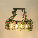 DecorBites™ Industrial Cage Island Pendant Light with Plant Decoration - Rustic Restaurant Lighting