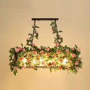 DecorBites™ Industrial Cage Island Pendant Light with Plant Decoration - Rustic Restaurant Lighting