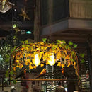 DecorBites™ Industrial Cage Metal Pendant Light with Green Imitation Leaf for Dining Room