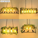 DecorBites™ Industrial Cage Metal Pendant Light with Green Imitation Leaf for Dining Room