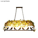 DecorBites™ Industrial Cage Metal Pendant Light with Green Imitation Leaf for Dining Room
