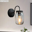 Industrial black jar shade clear glass wall lamp bedroom light