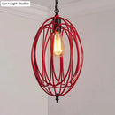 DecorBites™ Industrial Gray/Red Oval Cage Hanging Pendant Light with Adjustable Chain - 1 Bulb - Ideal for Restaurants, Metallic Design
