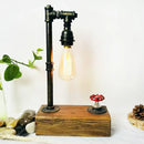 DecorBites™ Industrial Iron 1-Light Bedroom Night Lamp with Bronze Finish, Wooden Base, and Dimmer Switch