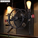 Industrial black iron wheel hanging light fixture for living room