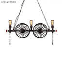 Industrial black iron wheel hanging light fixture for living room