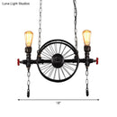 Industrial black iron wheel hanging light fixture for living room