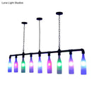 Industrial iron pipe multi-color bottle pendant light dining room