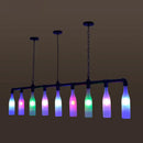 Industrial iron pipe multi-color bottle pendant light dining room
