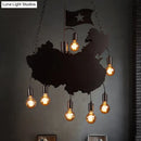 DecorBites™ Industrial Island Pendant Lamp - Iron Panel Black Hanging Light Kit - 7 Bulbs - Map and Flag Shape