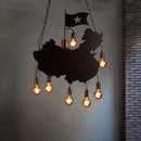 DecorBites™ Industrial Island Pendant Lamp - Iron Panel Black Hanging Light Kit - 7 Bulbs - Map and Flag Shape