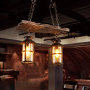 DecorBites™ Industrial Lantern Pendant Light with Clear Glass, Wood Decoration, and Cage Design - 2/3 Lights - Black