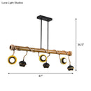 DecorBites™ Industrial Linear Chandelier with Bamboo Tube and Rope, 2/3/6 Bulbs, Black Iron Pendant Lamp - Warm/White Light
